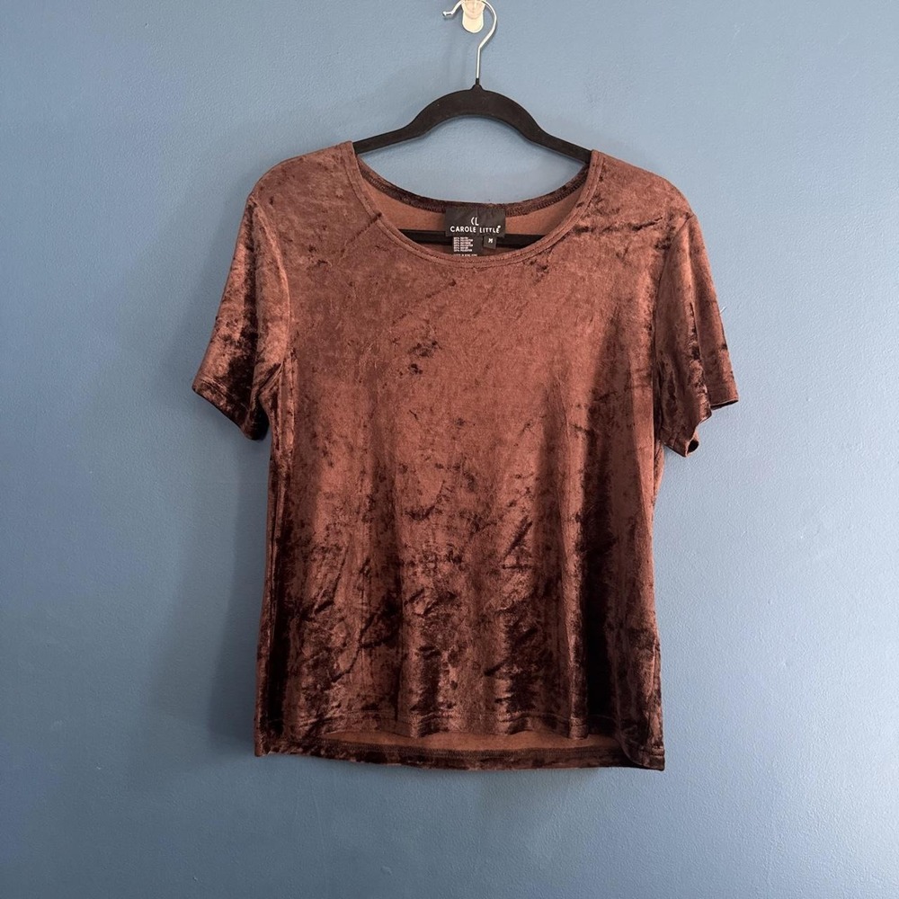 Vintage Velvet Shirt Women's Size Medium Carole Little Brown Short Sleeve Goth